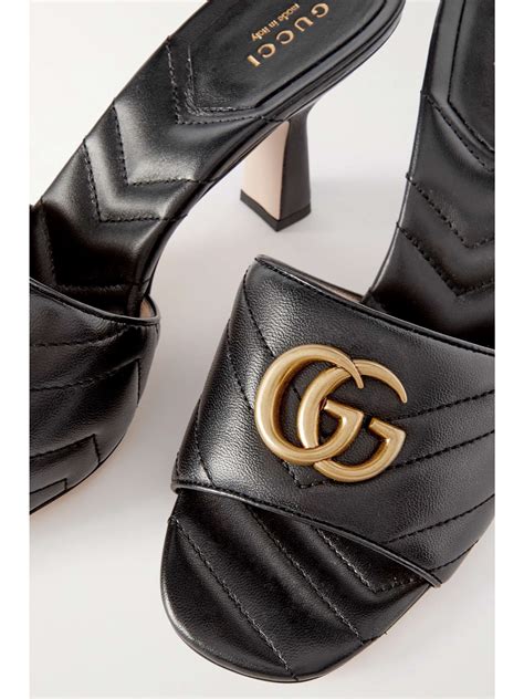 gucci metallic quilted leather mules|GUCCI Marmont logo.